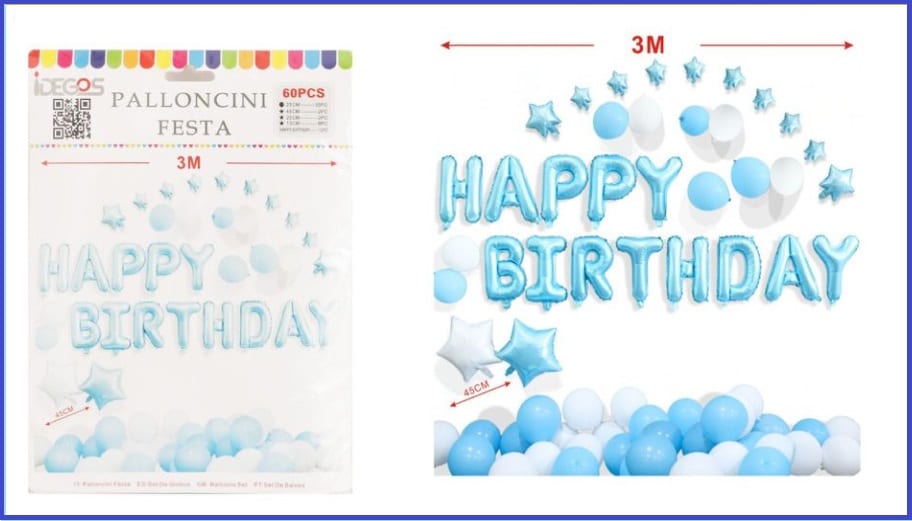 Kit Decorazione da porta Palloncini Happy Birthday Mix Blu - Annikids